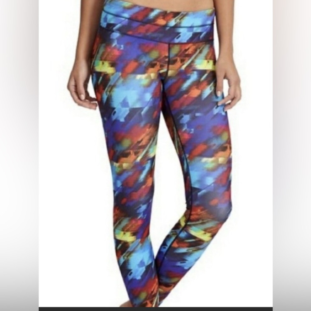 Athleta 7/8 Length Leggings Colorburst Sonar Tight Zip Pocket Yoga Running Gym